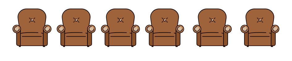Seis poltronas alinhadas